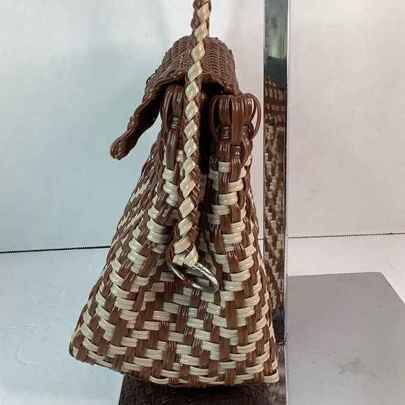 Oaxaca Mexico Hand Woven Plastic Cross Body Bag/Wristlet Brown/Tan - Picture 4 of 13